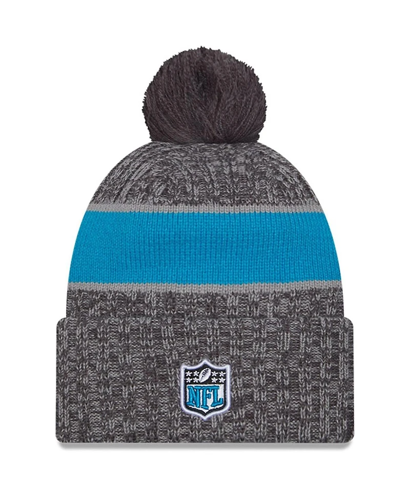 New Era Men's Gray Carolina Panthers 2023 Sideline Sport Cuffed Pom Knit Hat