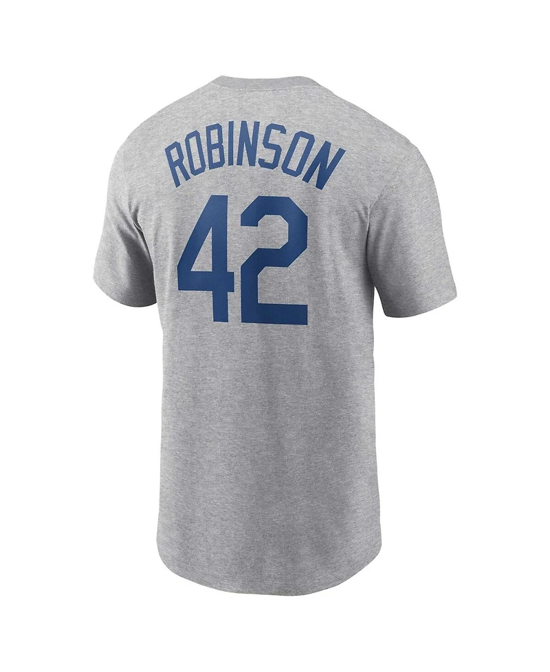 Nike Men's Jackie Robinson Heather Gray Brooklyn Dodgers Cooperstown Collection Fuse Name Number T-Shirt