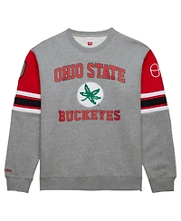Mitchell & Ness Men's Grey Heather Ohio State Buckeyes Throwback Allover 4.0 Pullover Sweatshirt