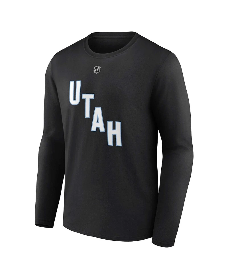 Fanatics Men's Clayton Keller Black Utah Hockey Club Authentic Stack Name Number Long Sleeve T-Shirt