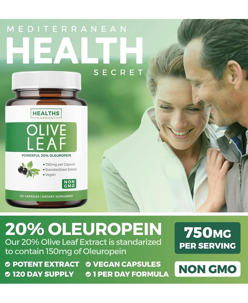 Olive Leaf Extract Capsules, Cardiovascular and Immune Health, Health's Harmony, 120ct