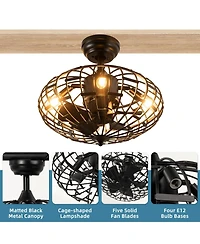 5 Blades Enclosed Ceiling Fan with Light and Remote Control-Black