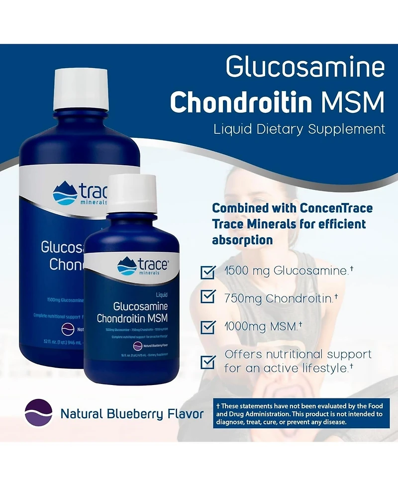 Trace Minerals Liquid Glucosamine Chondroitin Msm | Complete Dietary Supplement for Active Lifestyle | Supports Joints, Cartilage and Mobility | Natur