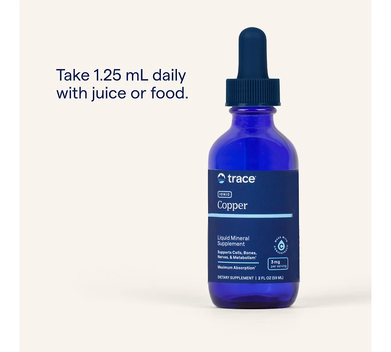Trace Minerals Liquid Ionic Copper 3 mg Dietary Supplement | Antioxidant Enzyme | Supports Blood Health, Bones, Nerves, and Metabolism | 2 fl oz, 48 S