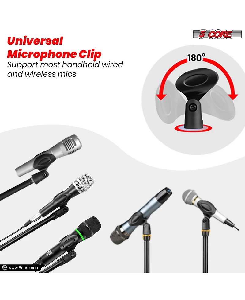 5 Core Microphone Stand Pair Floor Height Adjustable w Telescoping Boom Arm