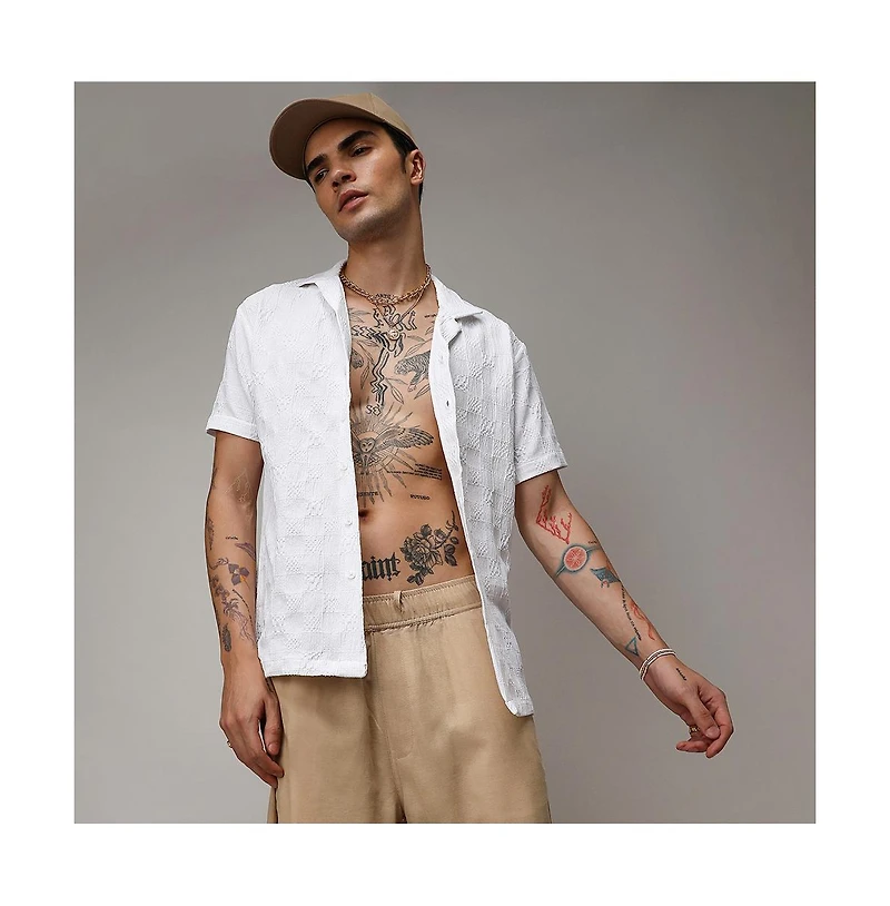 Men's Chalk White Creased-Check Shirt