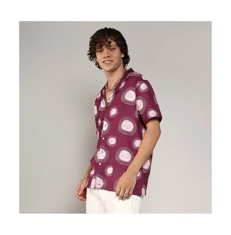 Campus Sutra Men's Wine Red Relaxed Face Shirt