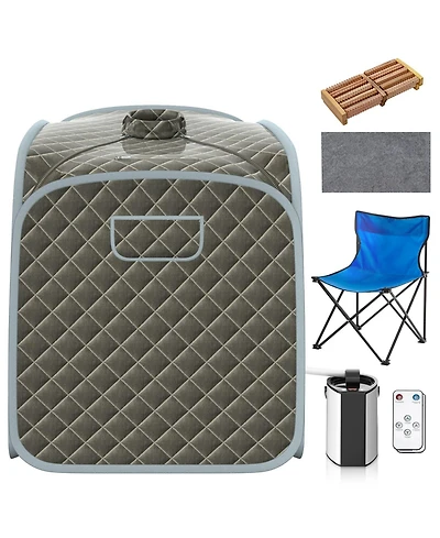 Portable Personal Steam Sauna Spa with Steamer Chair-Gray