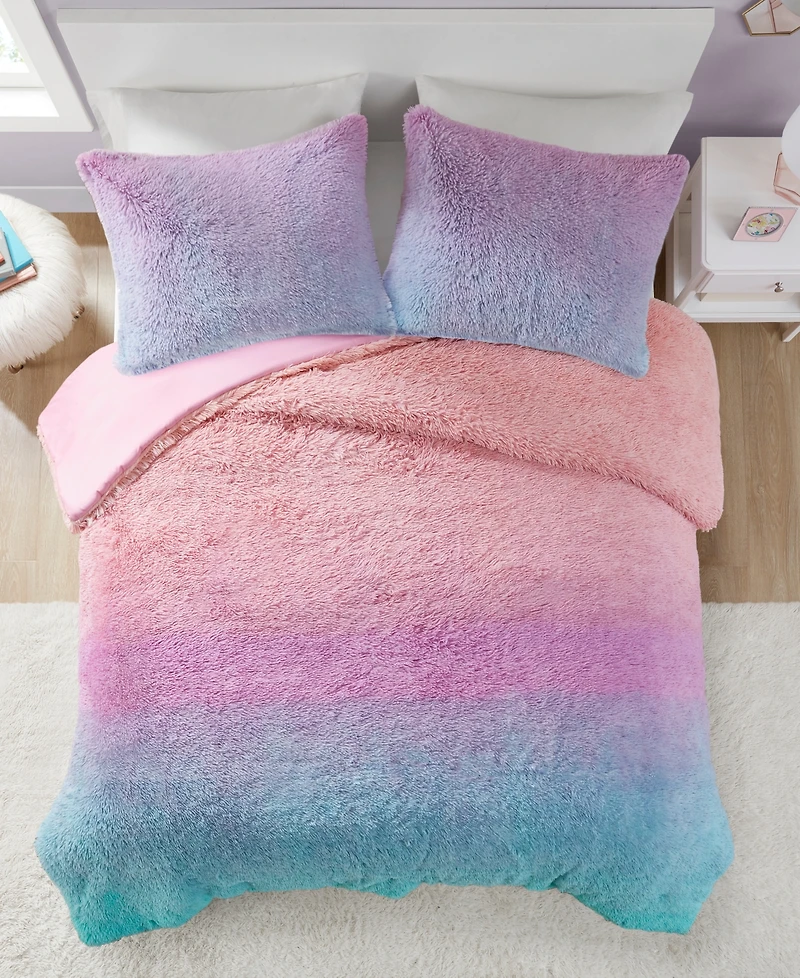 Intelligent Design Primrose Ombre Shaggy Faux Fur -Pc. Duvet Cover Set