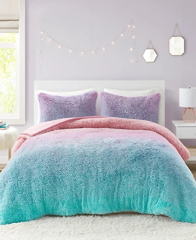 Intelligent Design Primrose Ombre Shaggy Faux Fur 2-Pc. Duvet Cover Set, Twin/Twin Xl