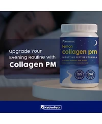 NativePath Collagen Pm - Chocolate Nighttime Collagen Peptides Powder with Magnesium, Gaba, L-Theanine and Melatonin - 20 Servings