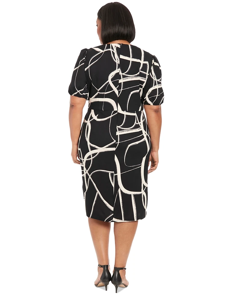 London Times Plus Balloon-Sleeve Sarong Dress