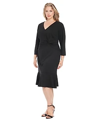 London Times Plus Size Side-Knot 3/4-Sleeve Dress