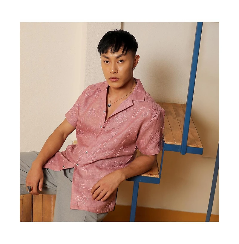 Men's Rouge Pink Embroidered Lined Shirt