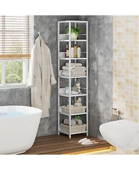 Tribesigns 6-Tier Corner Shelf, 75 Inch Tall Narrow Bookshelf Storage Rack, Etagere Shelves Display Stand for Small Spaces, Rustic Open Bookcase Squar