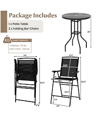 Costway 3 Pcs Outdoor Bar Stool Set with Dpc Tabletop Umbrella Hole & Footrest 2 Chairs