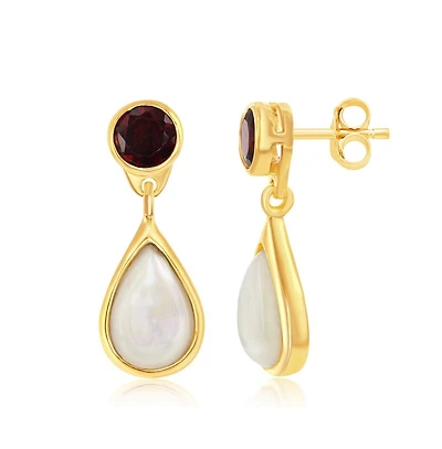 Simona Sterling Silver Garnet and Mother of Pearl Earrings - Gold Plated