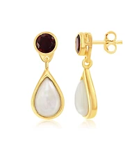 Simona Sterling Silver Garnet and Mother of Pearl Earrings - Gold Plated