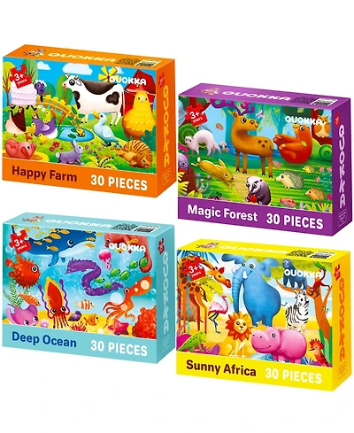 Quokka 4 x 30 Pieces Jigsaw Puzzles for Toddlers 3-5 - Dinosaur, Animals, Meadow Girls