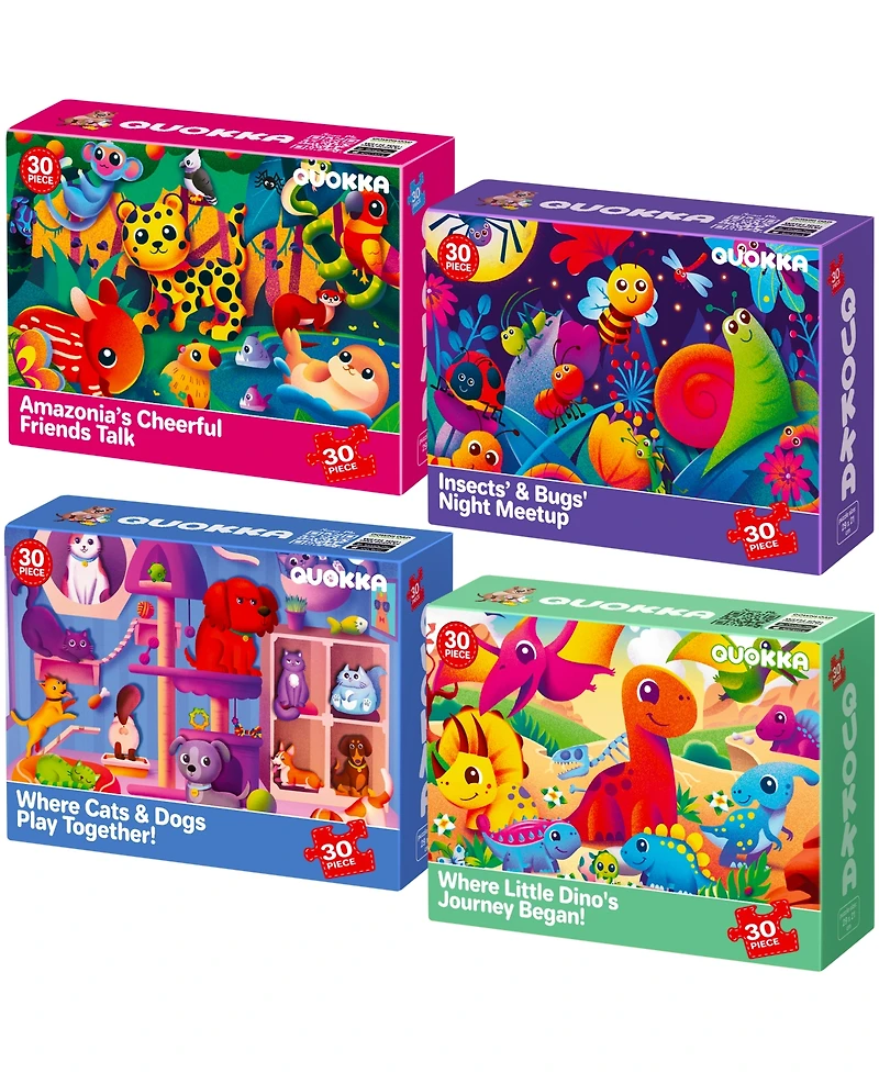 Quokka 4 x 30 Pieces Jigsaw Puzzles for Toddlers 3-5 - Dinosaur, Animals, Meadow Girls