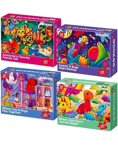Quokka 4 x 30 Pieces Jigsaw Puzzles for Toddlers 3-5 - Dinosaur, Animals, Meadow Girls