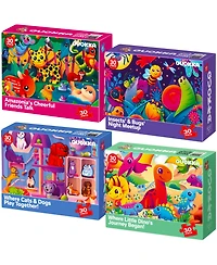Quokka 4 x 30 Pieces Jigsaw Puzzles for Toddlers 3-5 - Dinosaur, Animals, Meadow Girls
