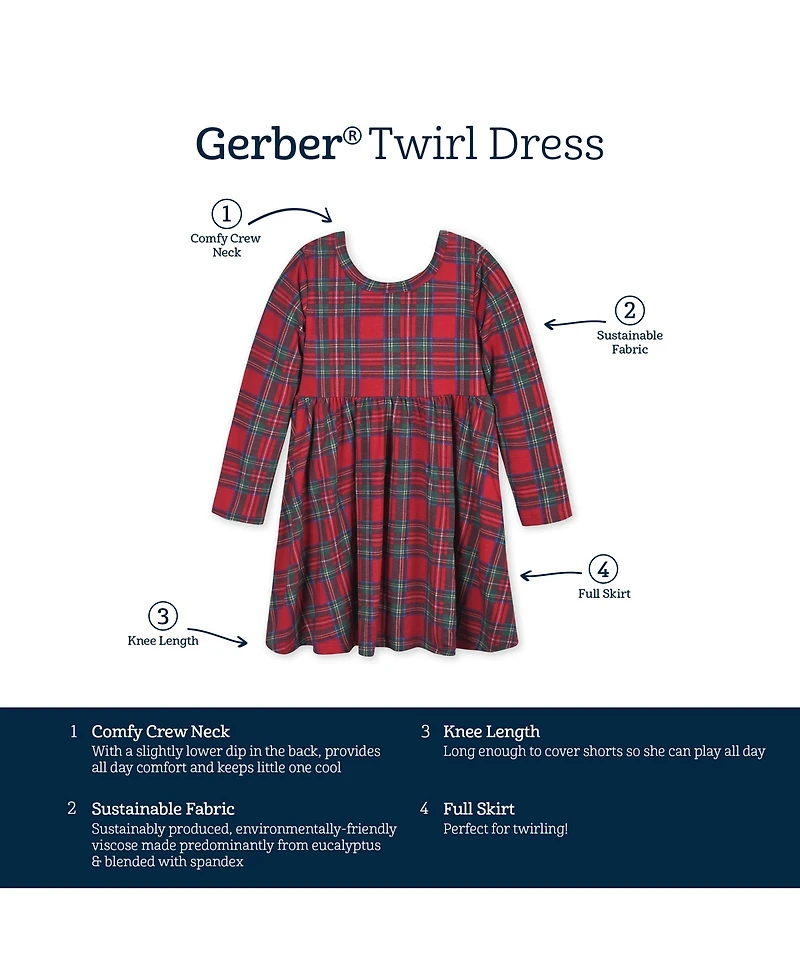 Gerber Baby Girls Baby Holiday Plaid About You Long Sleeve Dress