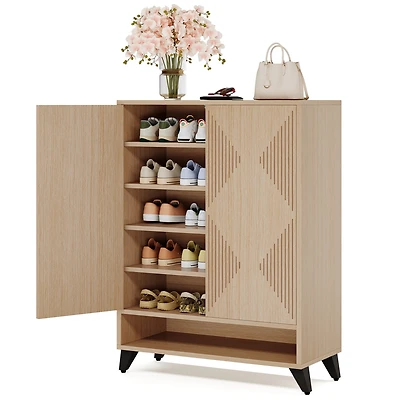 Tribesigns Shoe Cabinet with Doors, 6-Tier Entryway Shoe Storage Cabinet with Adjustable Shelves, Modern Wooden Shoe Organizer Cabinet for Living Room