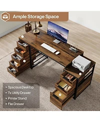Tribesigns Computer Desk with 8 Drawers, 63" Home Office Desk with Reversible File Cabinet and Storage Drawers, Industrial Pc Desk Study Writing Table