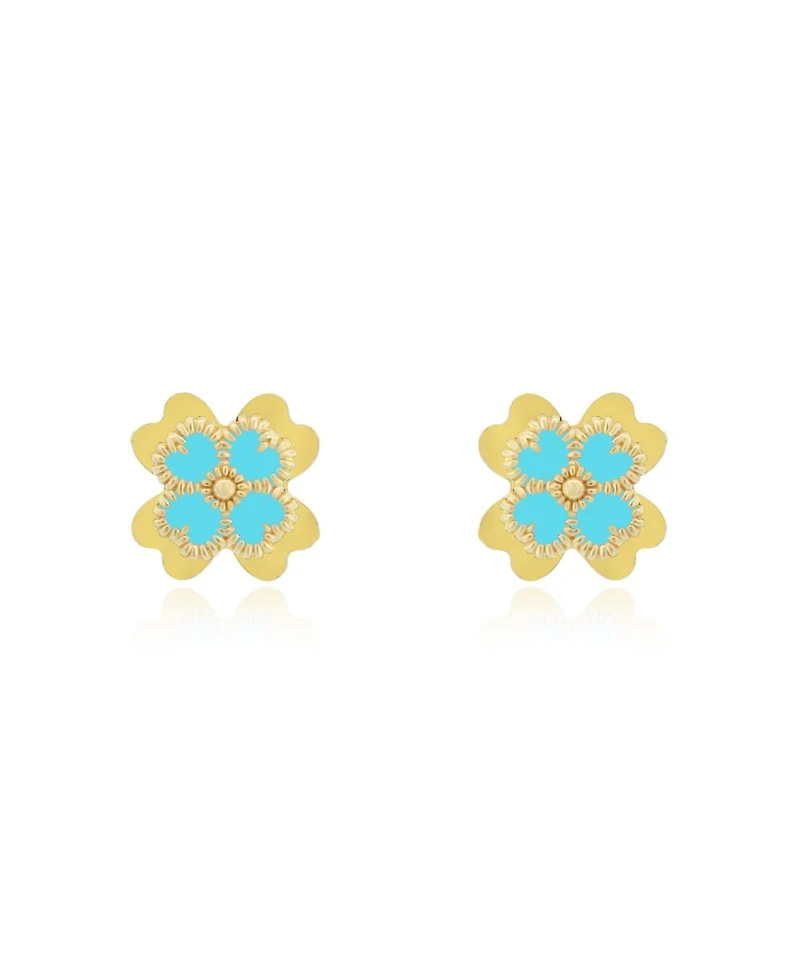 The Lovery Enamel Four Leaf Clover Stud Earrings 14K Gold