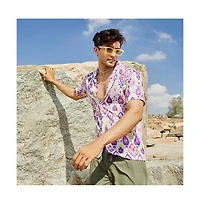 Campus Sutra Men's Lavender & Pear Yellow Ethnic Shirt