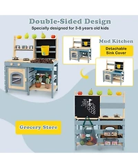 Costway 2-In-1 Outdoor Mud Kitchen with Faucet & Removable Sink Metal Baskets Storage Bag