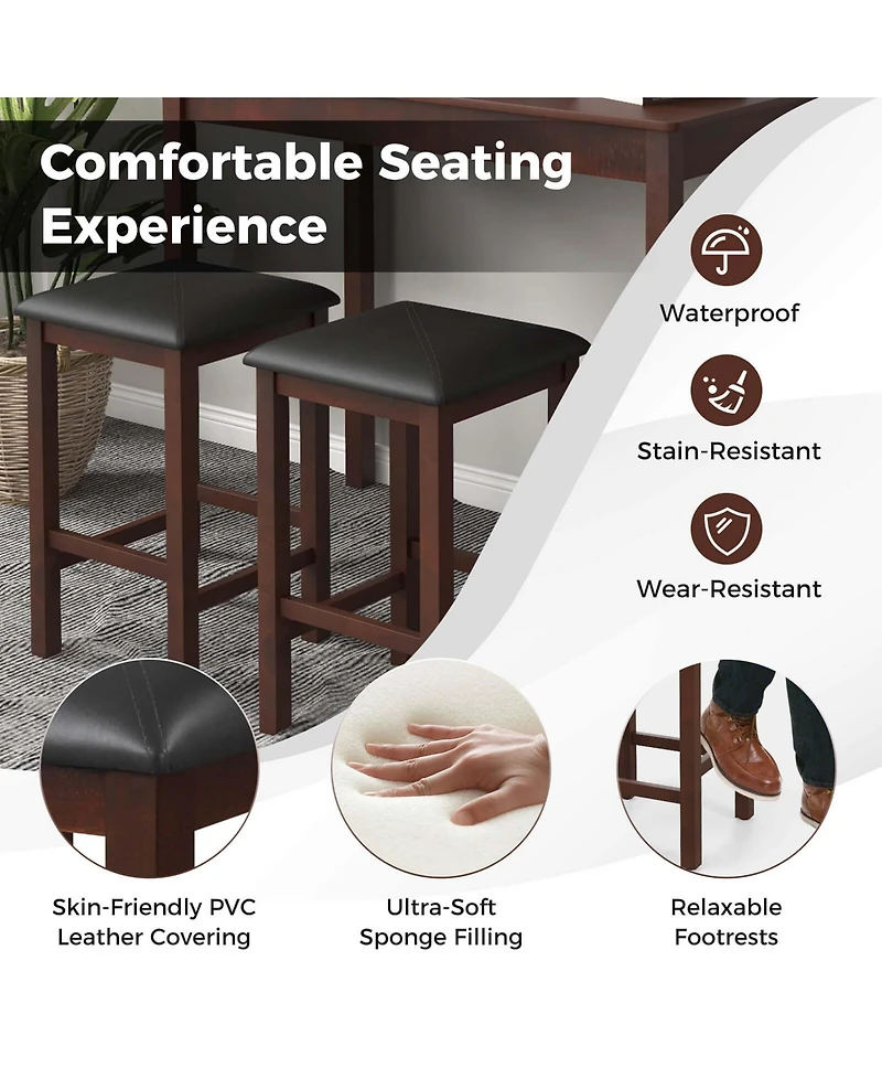 3 Pcs Bar Table Set Dining Table & 2 Pvc Leather Upholstered Bar Stools