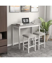 3 Pcs Bar Table Set Dining Table & 2 Pvc Leather Upholstered Bar Stools