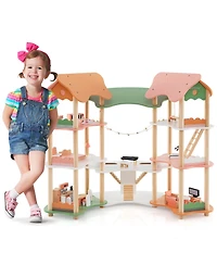 Kids Wooden Dollhouse Aged 3-8 Years Old with 32PCS Realistic Furniture Accessories