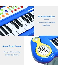 Gymax 37 Key Electronic Keyboard Kids Toy Piano MP3 Input w/ Microphone & Stool Blue