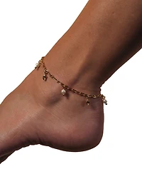 Sterling Forever Silver-Tone or Gold-Tone Shell and Cultured Pearl Dangle Charm Beverly Anklet