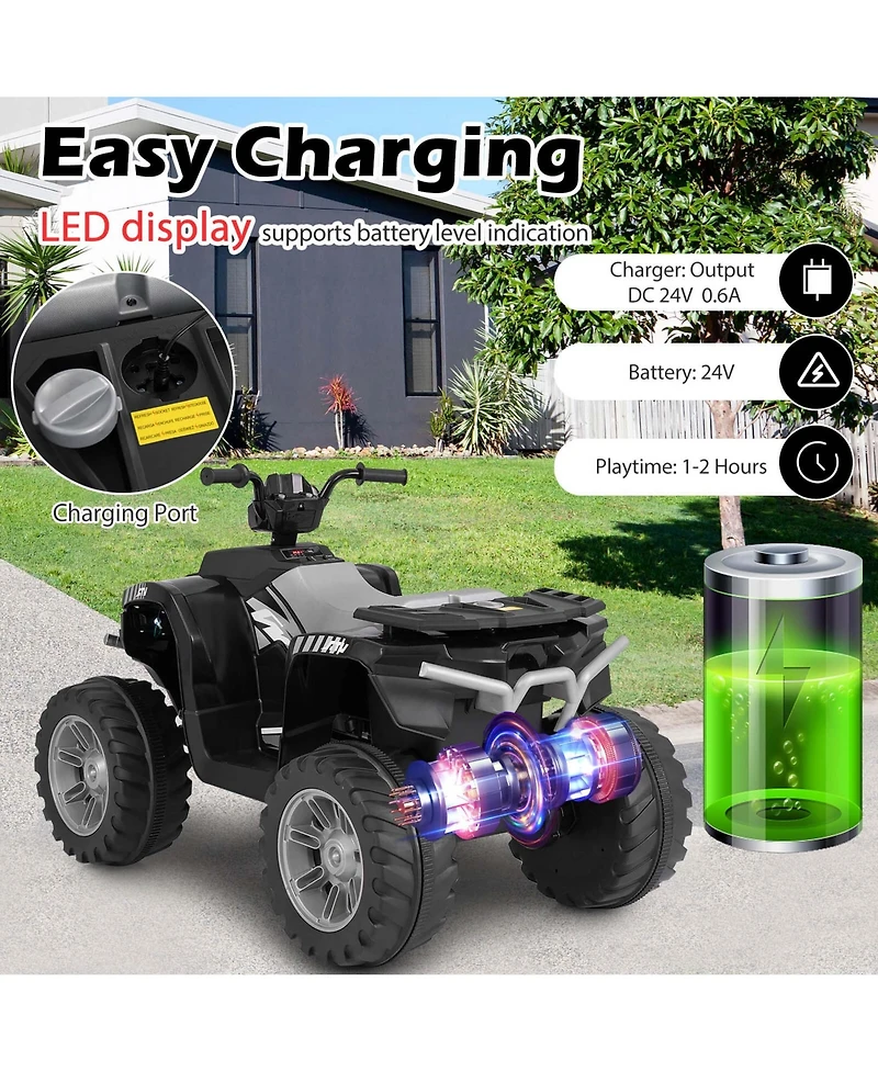 24V Kids Ride-On Electric Atv 4-Wheeler Quad Car with Wireless Connection