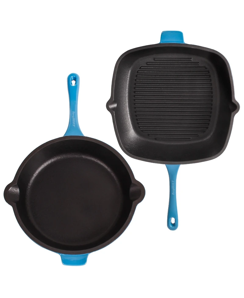 BergHOFF Neo 3pc Cast Iron Fry Pan & Grill Pan Set with Slotted Steak Press