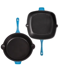 BergHOFF Neo 3pc Cast Iron Fry Pan & Grill Pan Set with Slotted Steak Press