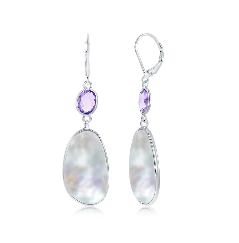 Simona Sterling Silver Oval Amethyst and Irregular Mop Earrings