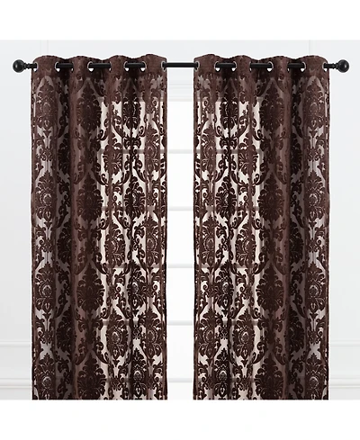 Chanasya Premium Devore Sheer Grommet Curtains - Classy, Light Filtering Drapes for Living Room or Bedroom 52" x 108" Blue, 2 Panels