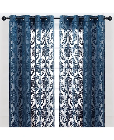 Chanasya Premium Devore Sheer Grommet Curtains - Classy, Light Filtering Drapes for Living Room or Bedroom 52" x 108" Blue, 2 Panels