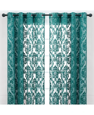 Chanasya Premium Devore Sheer Grommet Curtains - Classy, Light Filtering Drapes for Living Room or Bedroom - 52" x 108" - Blue, 2 Panels