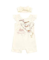 Harry Potter Toddler Girls Hedwig Owl French Terry Romper and Headband Newborn to