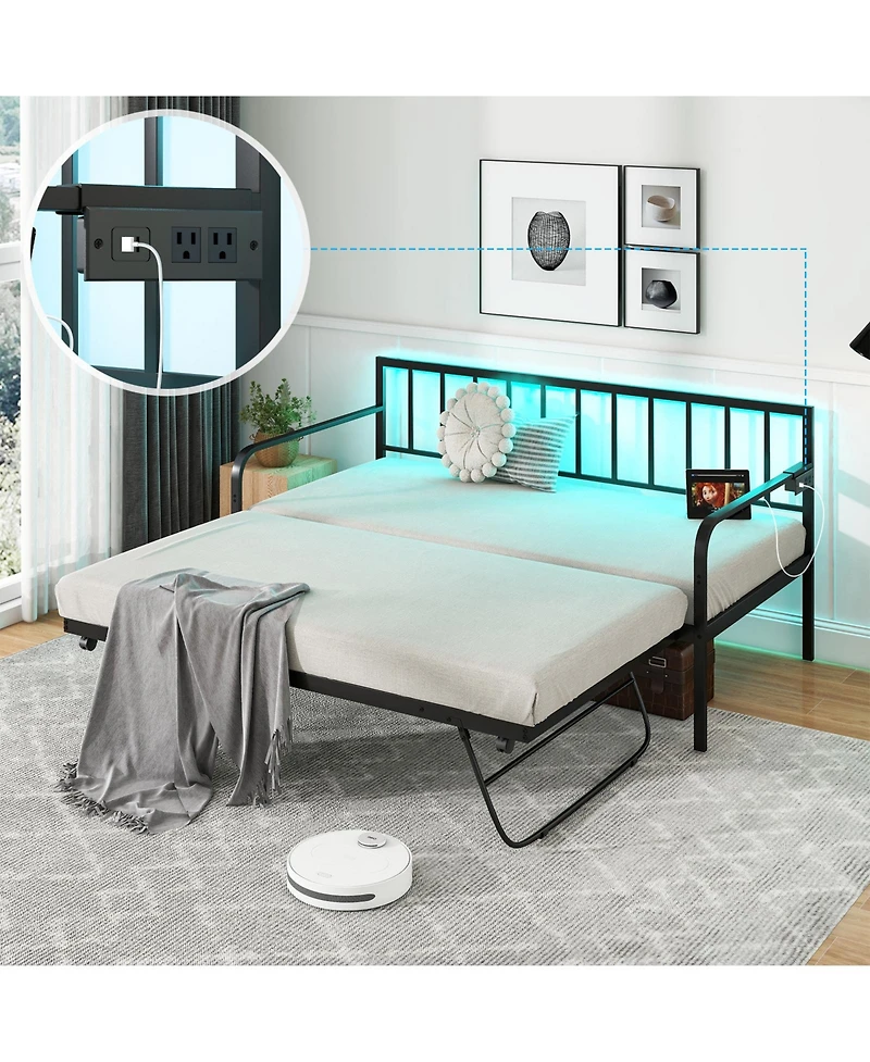 Twin Daybed with Charging Station and Led Lights