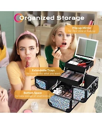 Byootique Makeup Train Case Cosmetic Organizer w/ Mirror Mermaid Silver Artist