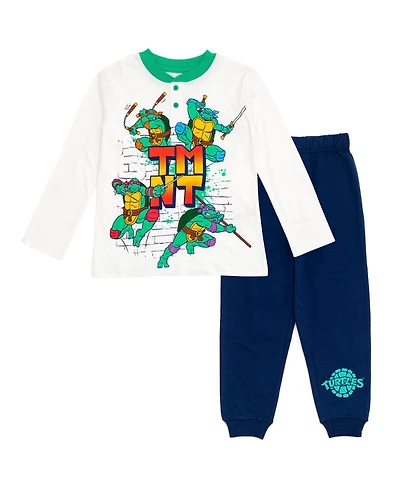 Teenage Mutant Ninja Turtles Henley T-Shirt and French Terry Pants Outfit Set Toddler to Big Kid Sizes (2T - 14-16)