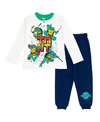 Teenage Mutant Ninja Turtles Henley T-Shirt and French Terry Pants Outfit Set Toddler to Big Kid Sizes (2T - 14-16)