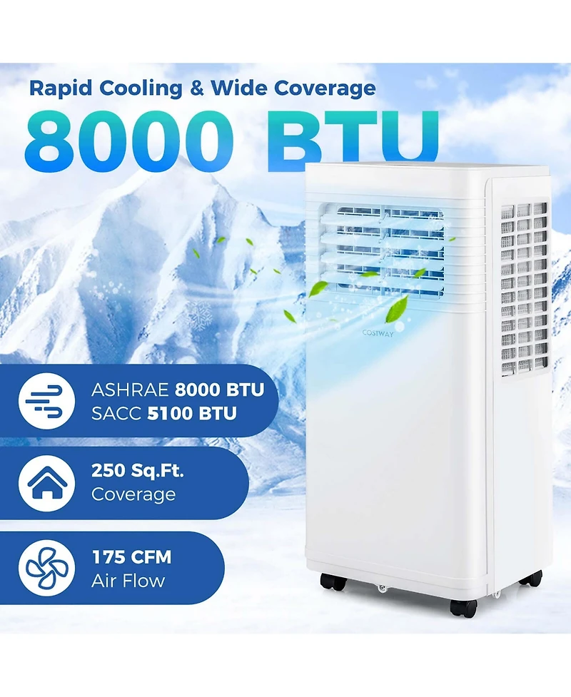 Portable Air Conditioner 9000 Btu 3 in 1 Ac Unit with Fan Dehumidifier Sleep Mode 6250 Btu